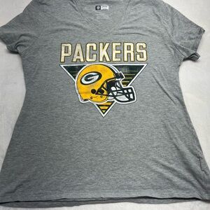 Gray Green Bay Packers Women's V-Neck Top size Lg